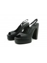 Women's sandals with wedge heel and black leather, matte leather.
