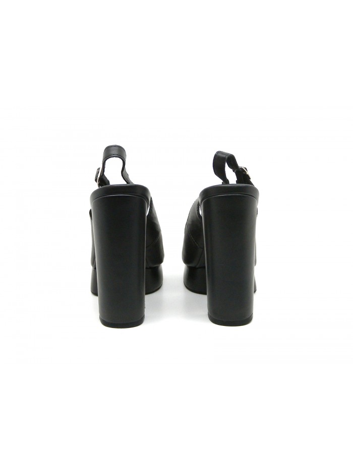 Sandali Donna con zeppa e tacco black, pelle opaca.