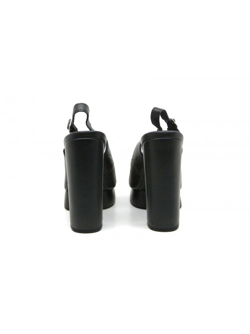 Sandali Donna con zeppa e tacco black, pelle opaca.