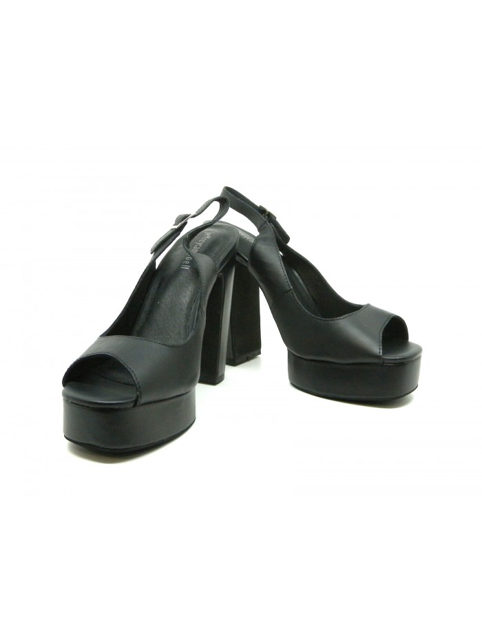 Sandali Donna con zeppa e tacco black, pelle opaca.