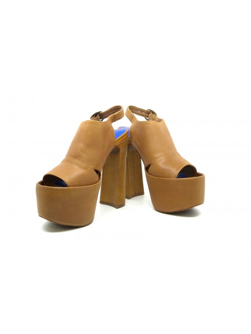 Sandali Donna con zeppa e tacco brown calf, pelle opaca.
