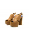 Women's sandals with wedge heel and brown calf heel, matte leather.