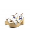 Sandali Donna Peasy White Calf con zeppa e tacco effetto legno chiaro