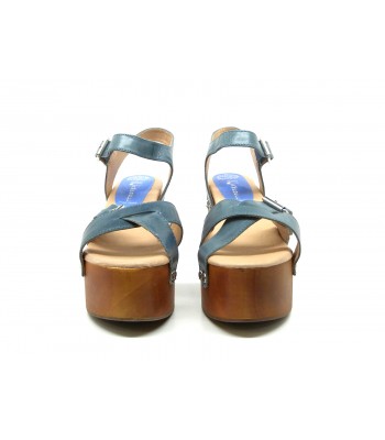 Peasy White Calf Women's Sandals with wedge heel and light wood effect heel 2