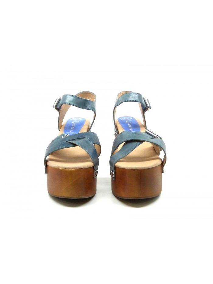 Sandali Donna Peasy White Calf con zeppa e tacco effetto legno chiaro