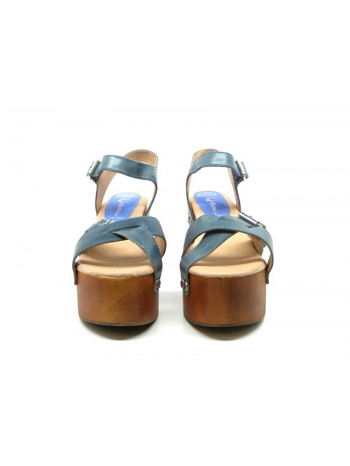 Sandali Donna Peasy White Calf con zeppa e tacco effetto legno chiaro