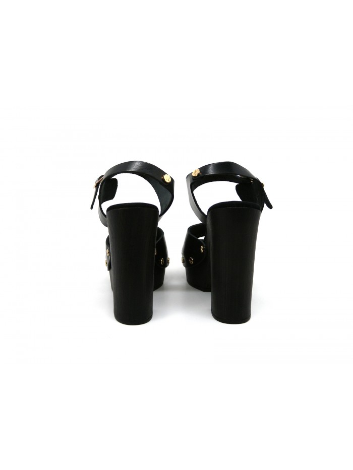 Sandali Donna con tacco 130mm e zeppa suola, vacchetta nera