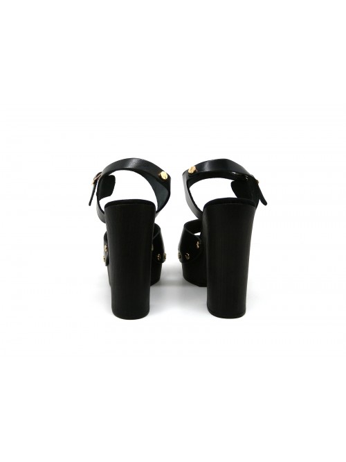 Women's sandals with 130mm heel and wedge sole, black cowhide