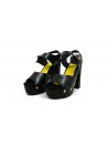 Women's sandals with 130mm heel and wedge sole, black cowhide