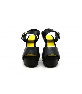 Women's sandals with 130mm heel and wedge sole, black cowhide 2