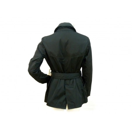 Double breasted Trench jacket Woman with wide buttons and adjustable waist belt.