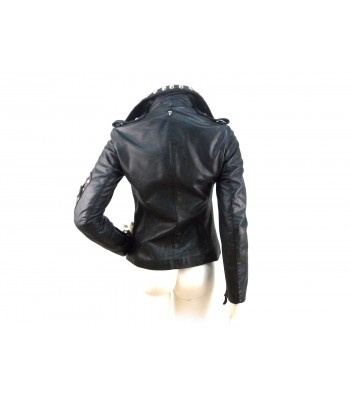 Women's jacket lined, biker model with studs on the neck 2
