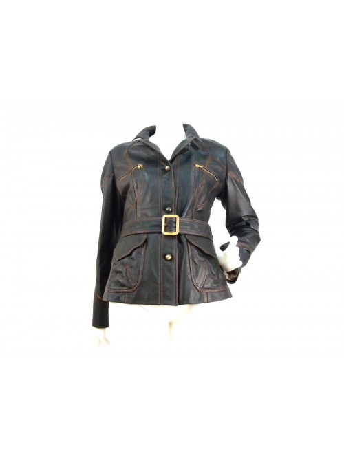 Giacca donna impunturata a contrasto arancio con 4 tasche Giacca donna impunturata a contrasto arancio con 4 tasche