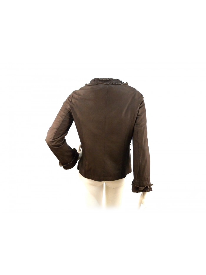 Giacca donna di pelle scamosciata foderata, collo chanel