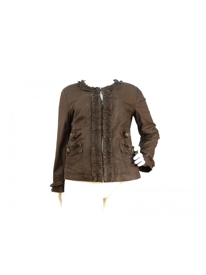 Giacca donna di pelle scamosciata foderata, collo chanel