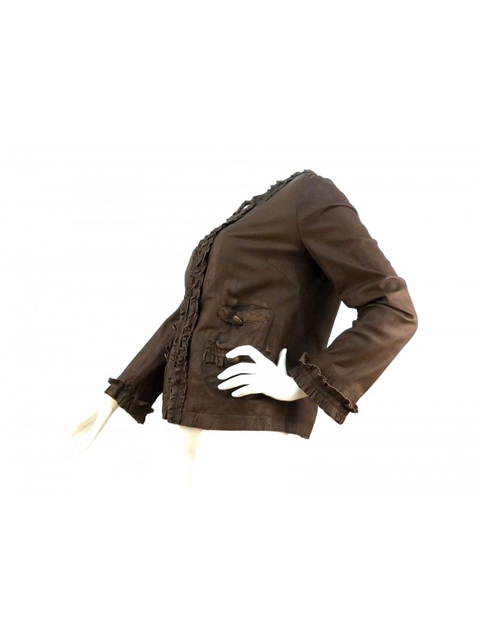 Giacca donna di pelle scamosciata foderata, collo chanel