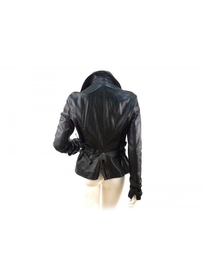 Asymmetrical women's jacket, neck with side zip closure
