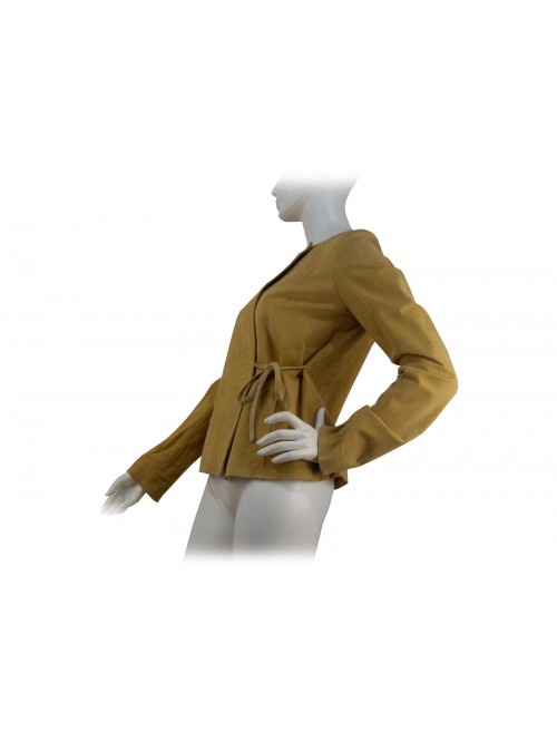 Ladies paricollo jacket, reindeer leather with zip and lanyard at the waist