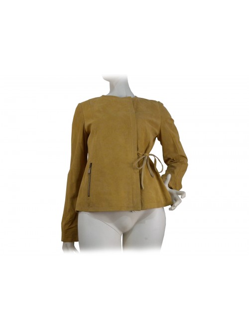 Ladies paricollo jacket, reindeer leather with zip and lanyard at the waist Ladies paricollo jacket, reindeer leather with zip and lanyard at the waist