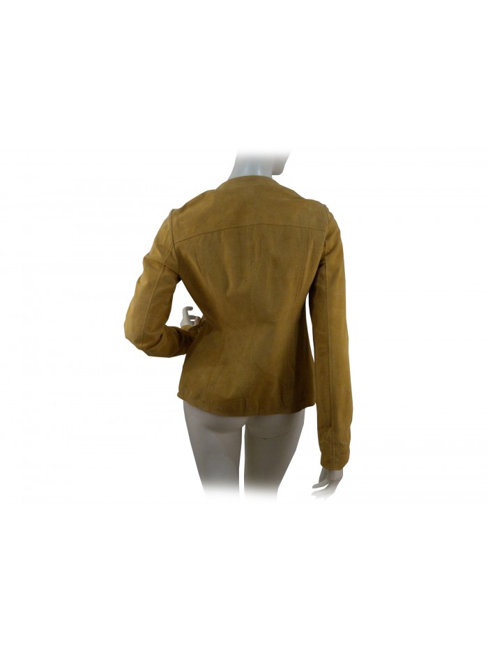 Ladies paricollo jacket, reindeer leather with zip and lanyard at the waist