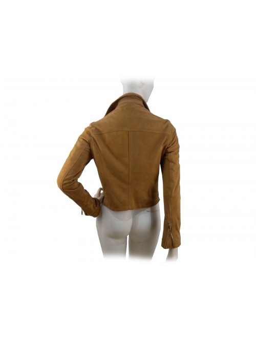 Woman jacket mod. Nadia in suede leather with asymmetrical zip closure
