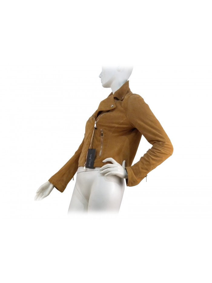 Woman jacket mod. Nadia in suede leather with asymmetrical zip closure