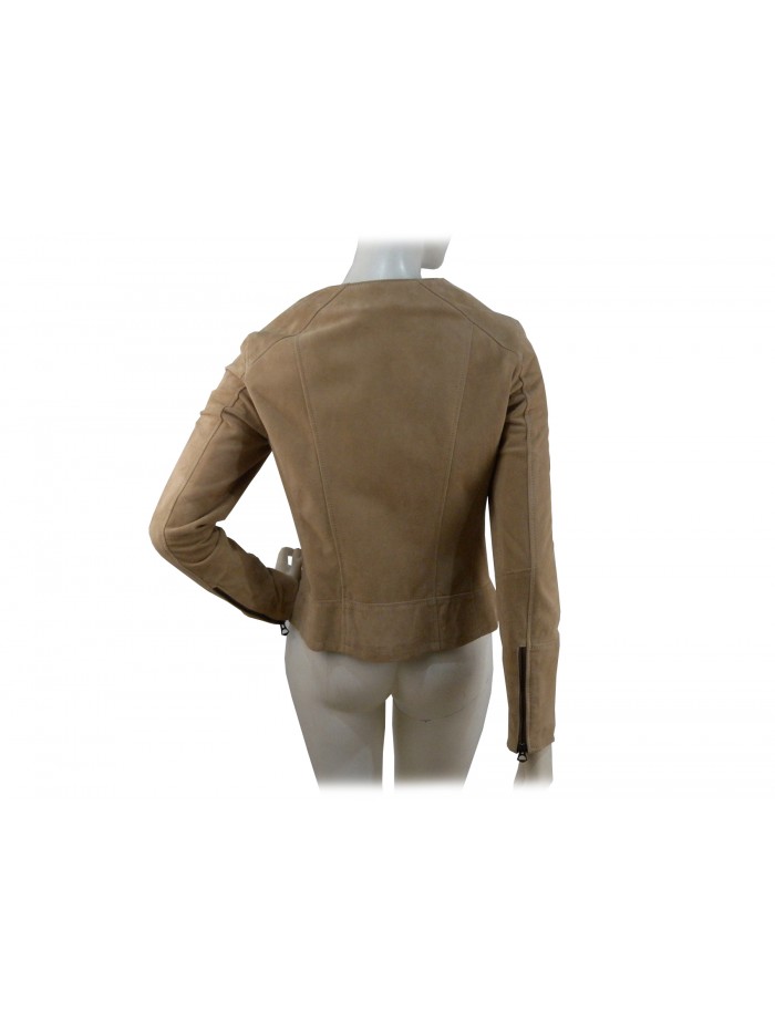 Woman jacket mod. Aurora suede, chanel collar closure and 2 pockets
