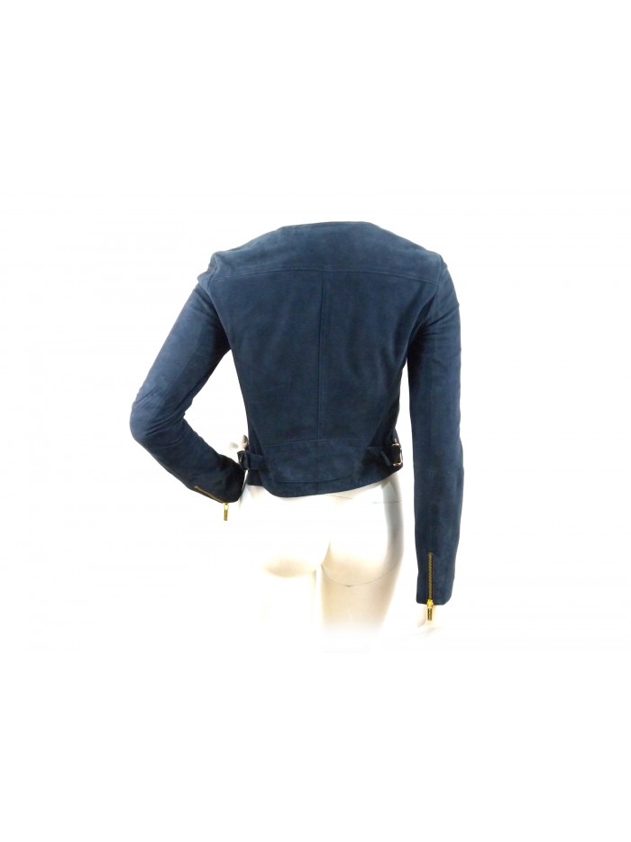 Short reindeer woman jacket with vertical and horizontal pockets