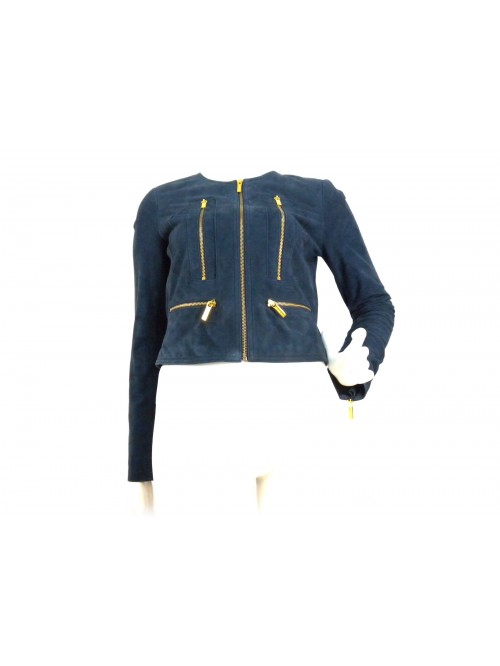 Giacca donna corta renna con tasche verticali e orizzontali Giacca donna corta renna con tasche verticali e orizzontali