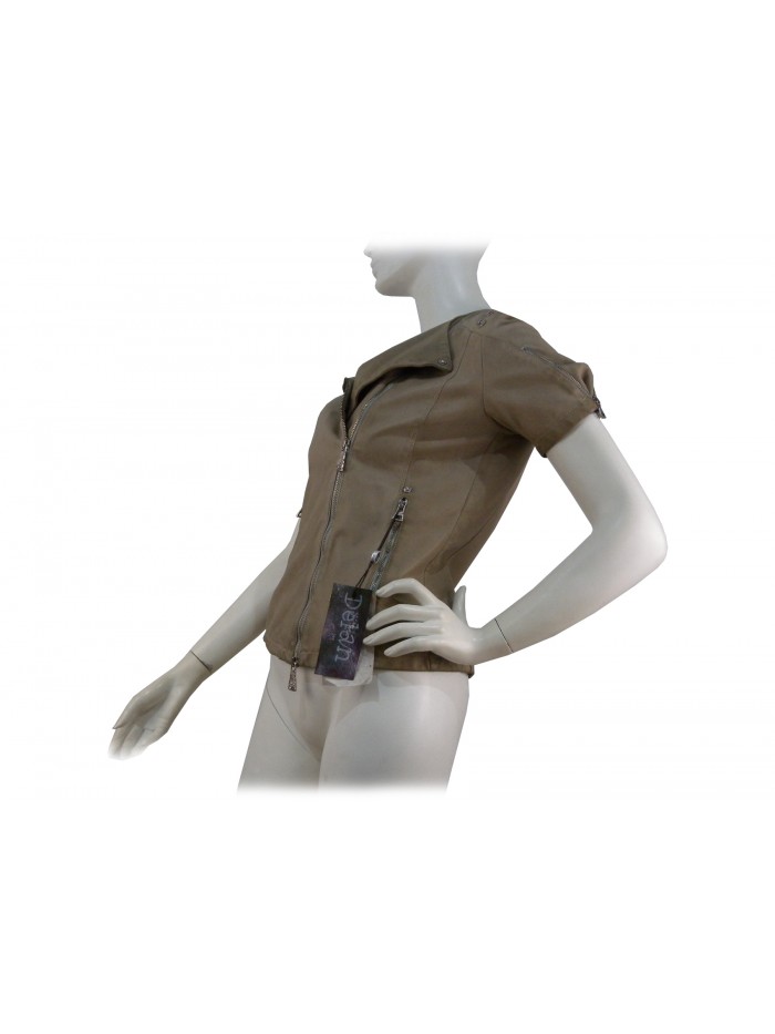 Slim half sleeve woman jacket, asymmetrical closure