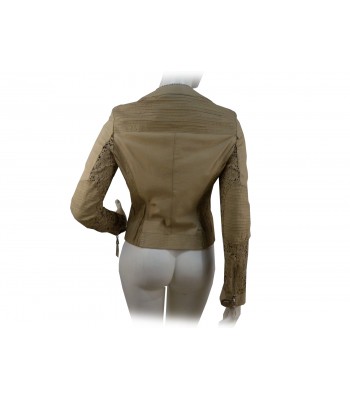 Giacca donna pelle lavata con fantasia floreale laser collo alto 2