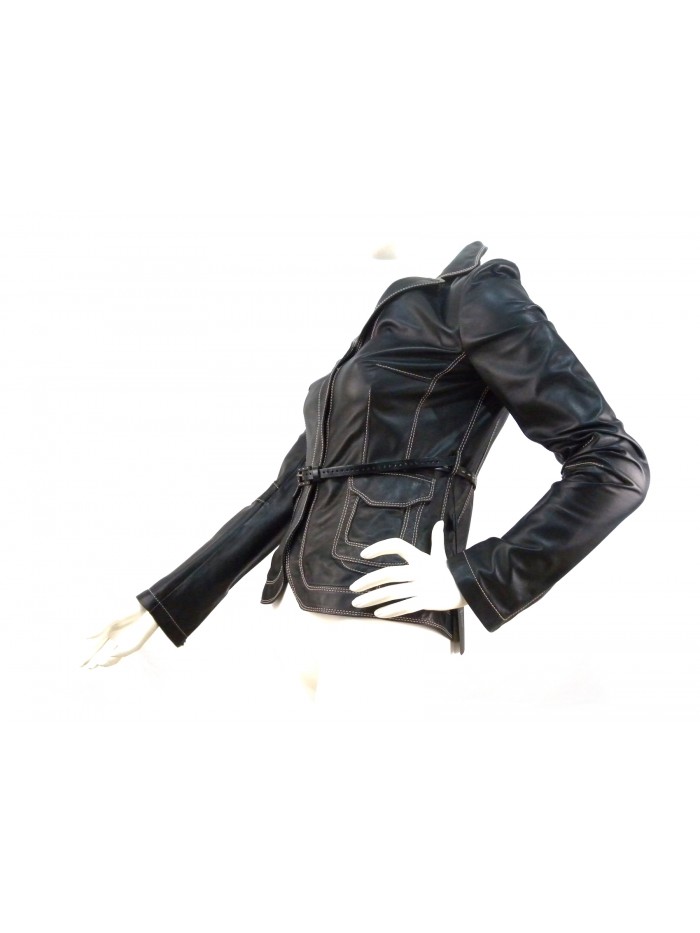 Men's flared women's jacket with a stitched belt