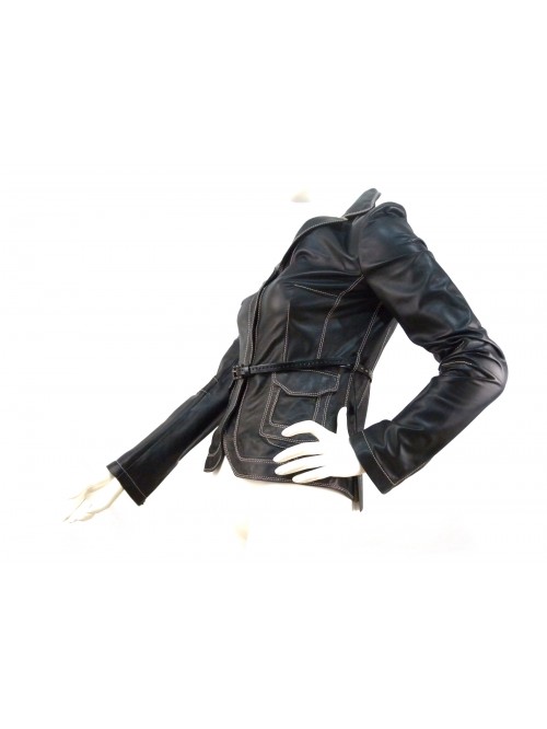 Men's flared women's jacket with a stitched belt