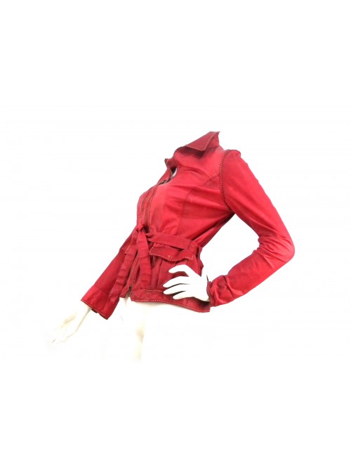 Woman jacket mod. Doris, male collar with waist belt