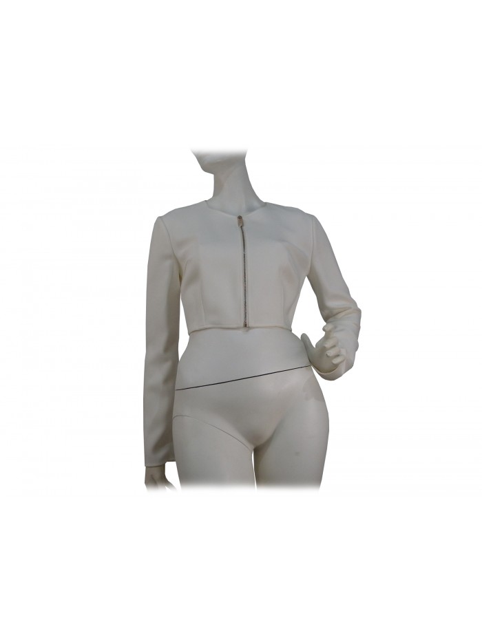 Giacca donna copri spalla corto con chiusura zip argento. Giacca donna copri spalla corto con chiusura zip argento.