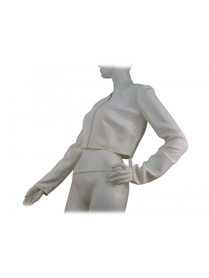 Giacca donna copri spalla corto con chiusura zip argento.