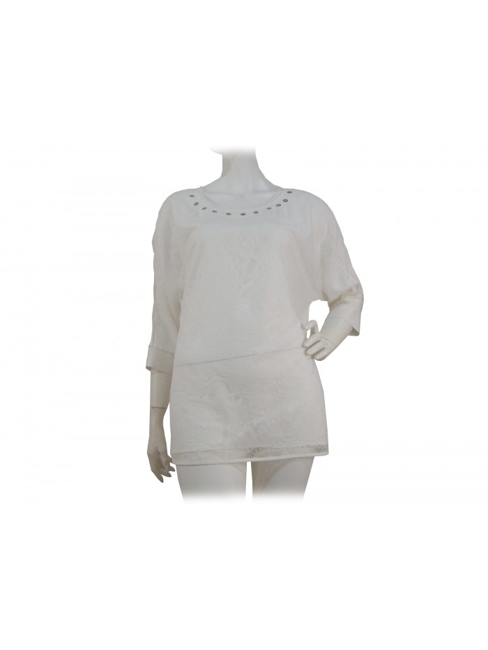 Wide women's blouses with lace-effect front with studs Wide women's blouses with lace-effect front with studs