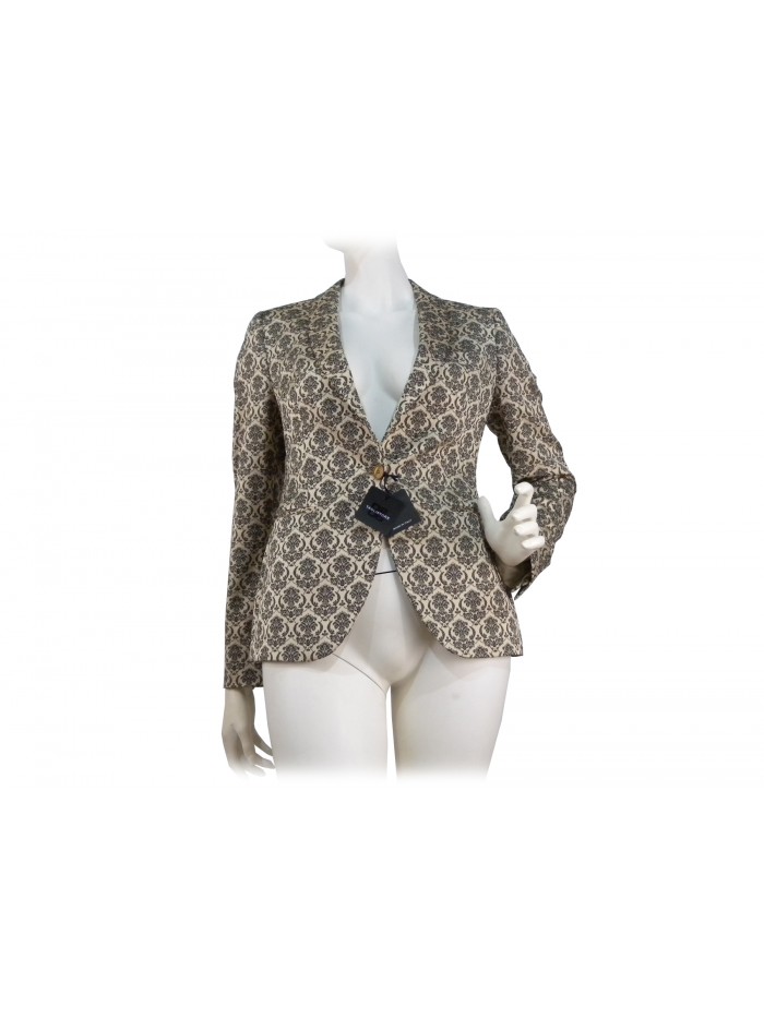 Elegant flared women's jacket, modular vintage effect fabric Elegant flared women's jacket, modular vintage effect fabric