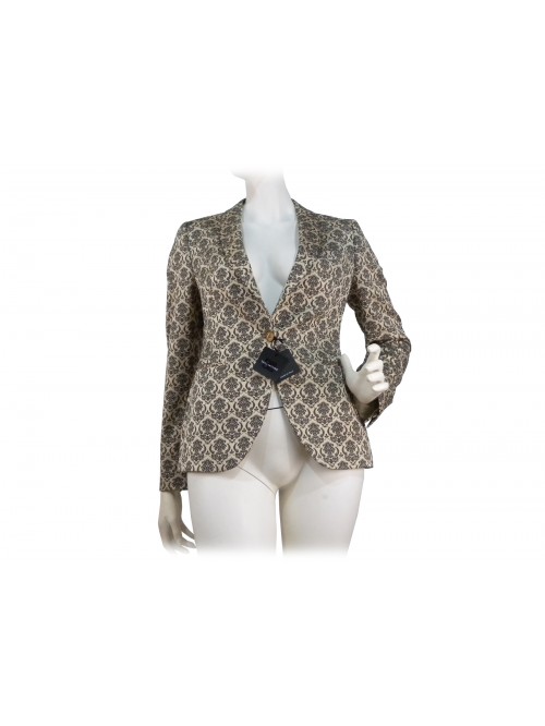 Elegant flared women's jacket, modular vintage effect fabric Elegant flared women's jacket, modular vintage effect fabric