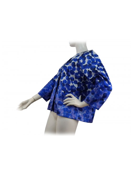 Giacca donna Ortensia cappa duchesse con petali blu su fondo grigio