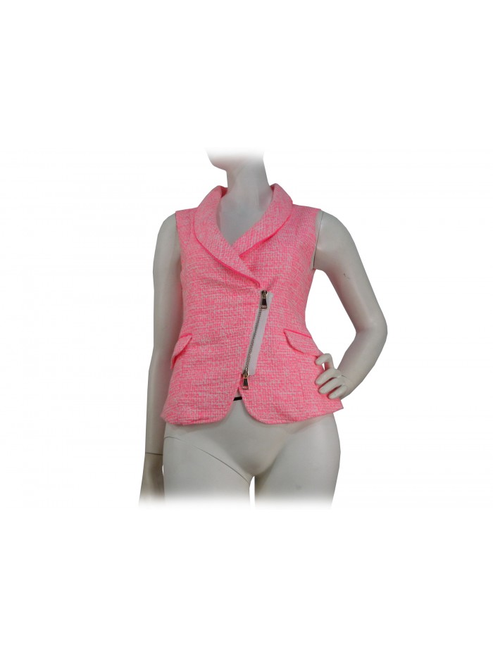 Gilet donna sfiancato, bordatura su tinta, tessuto operato Gilet donna sfiancato, bordatura su tinta, tessuto operato