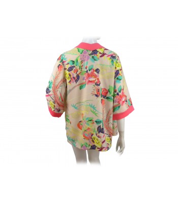 Woman open Kimono model jacket, 3/4 sleeve wide floral pattern 2