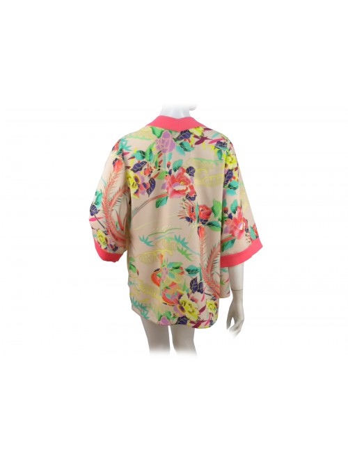 Giacca donna modello Kimono aperta, manica 3/4 larga fantasia floreale