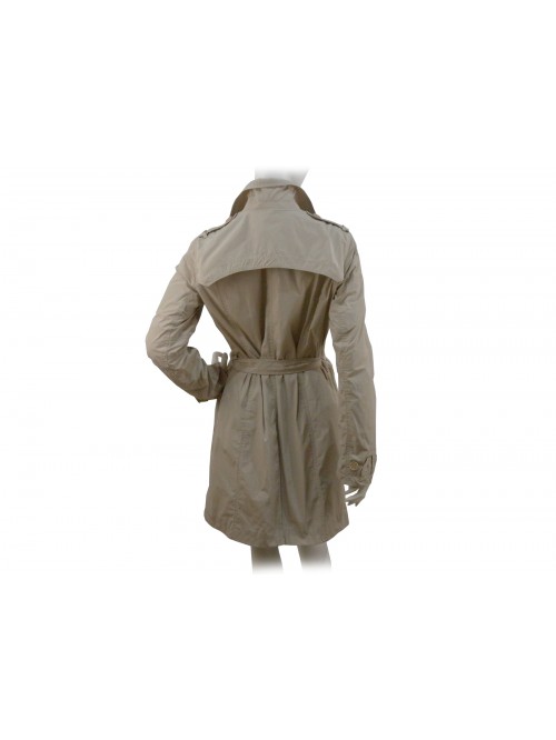 Giacca donna trench ginocchio monopetto con mantellina retro, 4 tasche