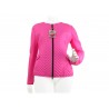 Women's quilted jacket in zig-zag contrast fabric sides with zip closure.