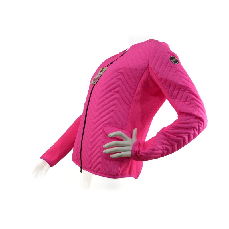 Giubbotto Donna sfiancato trapuntato a zig-zag contrasto fianchi in tessuto con chiusura zip.
