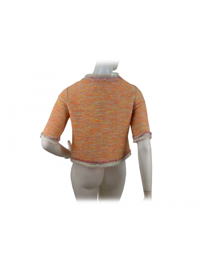 Giacca donna sfoderata corta, manica 3/4, sfrangiata su bordi argento