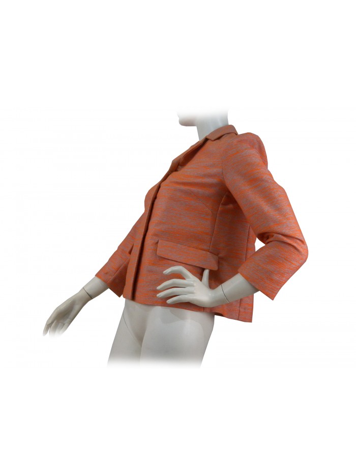 Short jacket woman model bag, central closure with clips