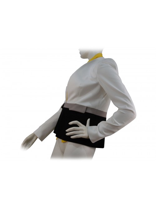 Elegant low-cut woman jacket with contrast neck scarf