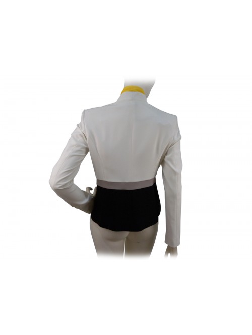 Elegant low-cut woman jacket with contrast neck scarf